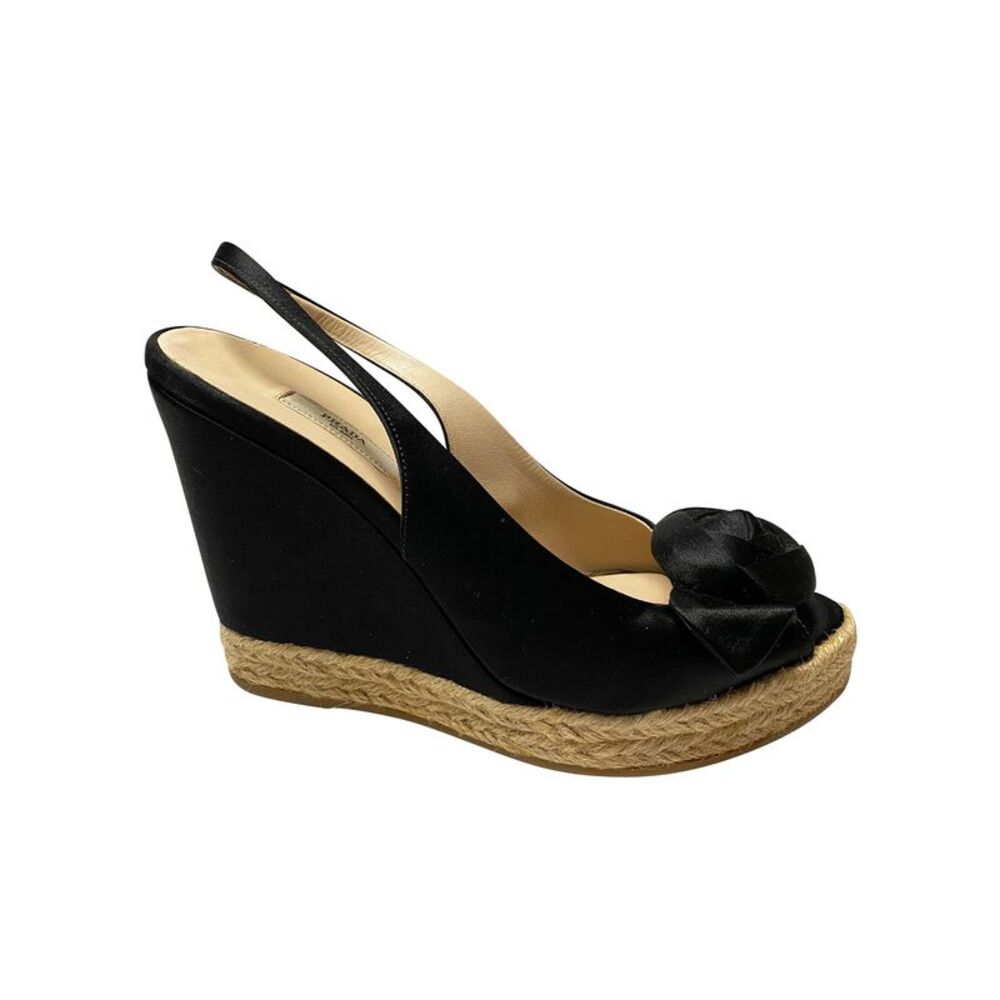 Prada Espadrille Sandals in Black Silk